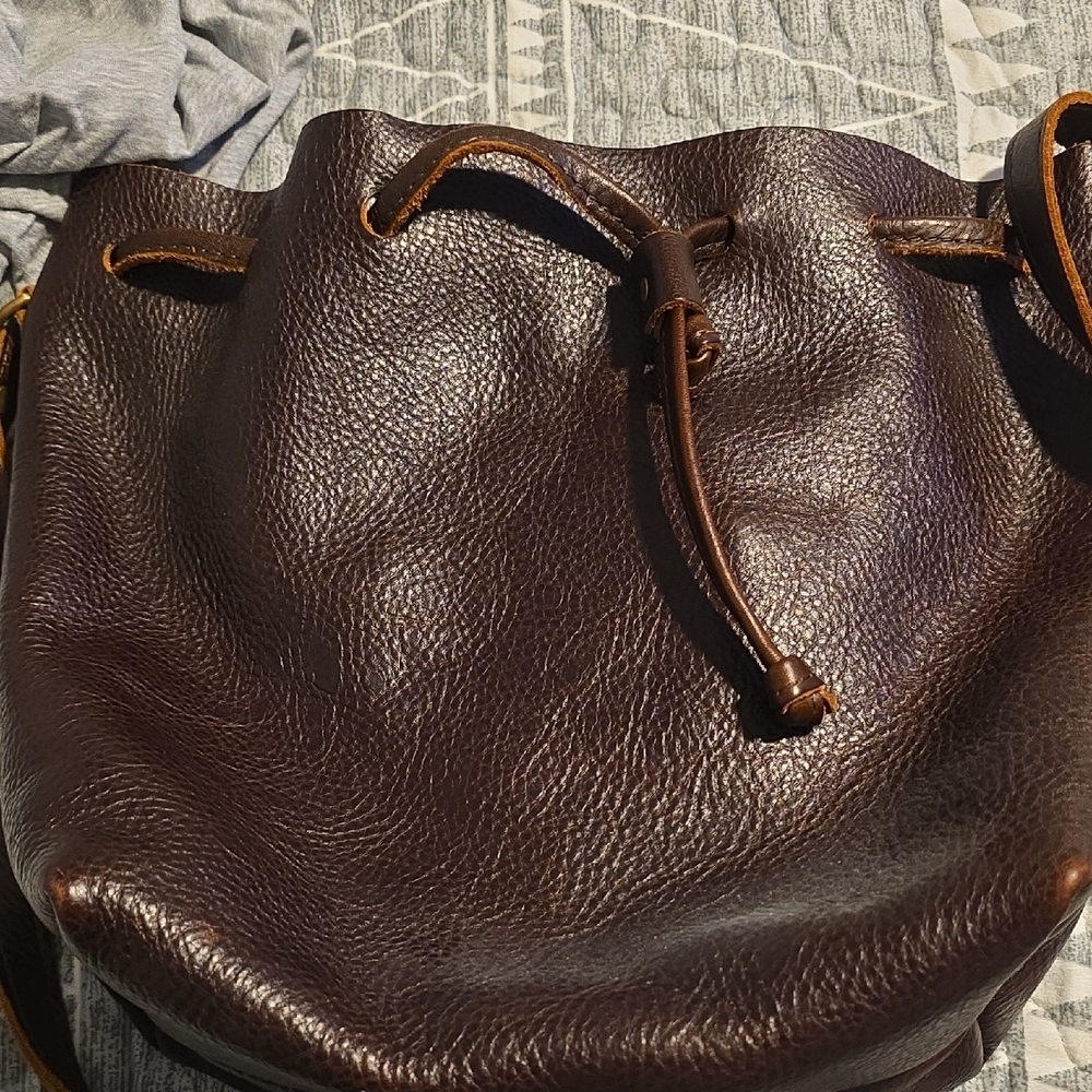 Elegant Brown Leather Drawstring Bag
